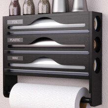 5 in 1 Foil Dispenser and Cutter Wall-Mount Wood Foil & Cling Dispenser for Foil and Plastic Black 1-Piece