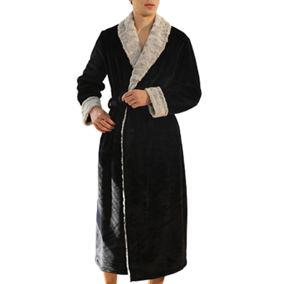 (Black Men, L) Bathrobe Polyester Indoor Thick Robe Hooded Nightgown Kimono Clothing-image-OPC-PMRQNCC-NEW