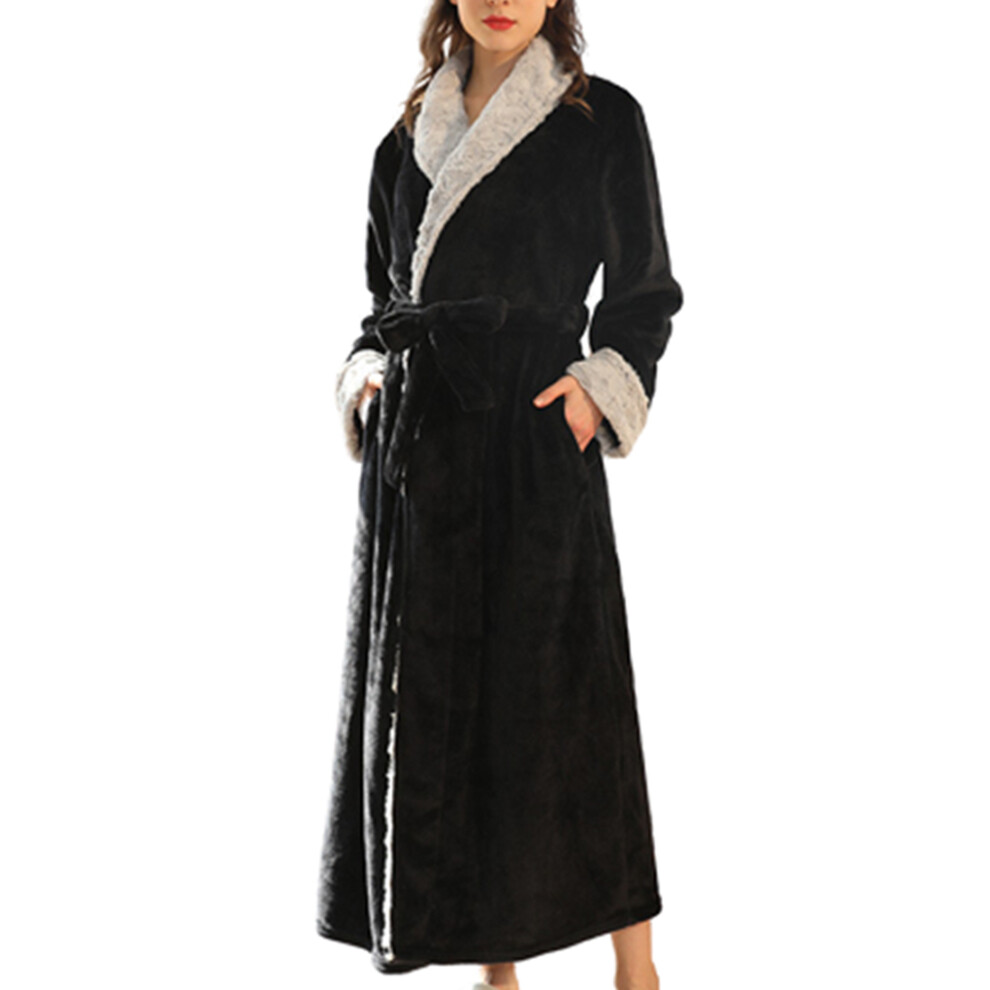 (Black Women, M) Bathrobe Polyester Indoor Thick Robe Hooded Nightgown Kimono Clothing-image-OPC-PMRQNCD-NEW