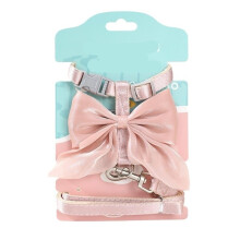 Cute Bowknot Cat Harness And Leash Adjustable With Traction Rope Pink M Kitten Compatible Cat Harness And Leash Set