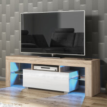 Floe TV Unit 130cm - Oak & White Gloss Doors