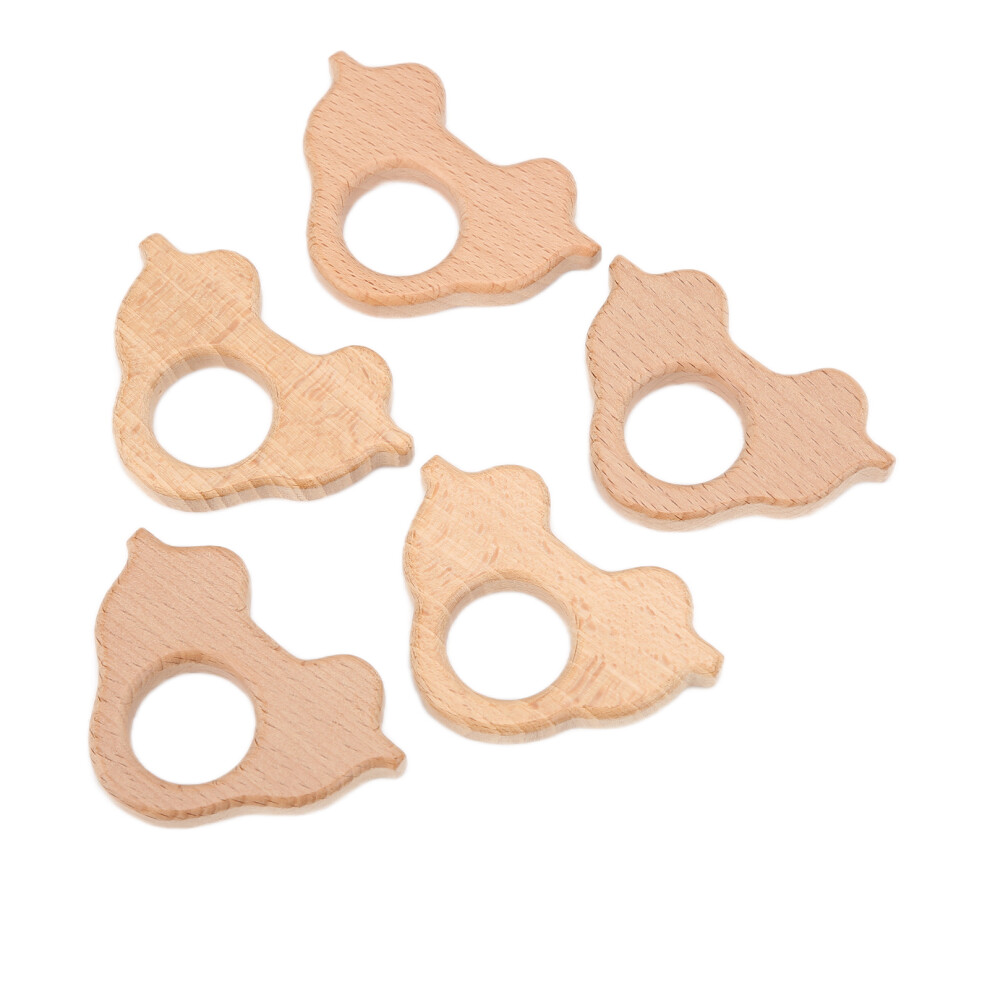 5Pcs Natural Beech Wood Teether Toys - Safe Durable & Non-Toxic