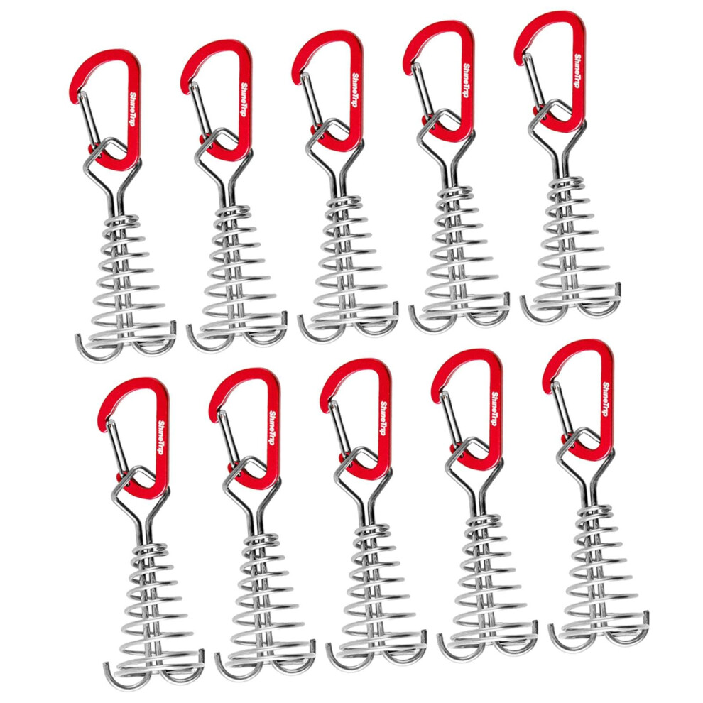 Deck Anchor Pegs 10-Pack Stainless Steel Tent Pegs With Carabiners Red 9067246544744
