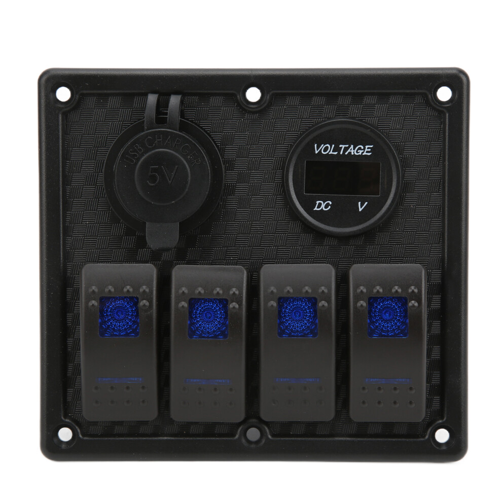 4 Gang Rocker Switch Panel With Volt & Dual Usb 4.8A For Car Rv Boat Blue 8781358246563