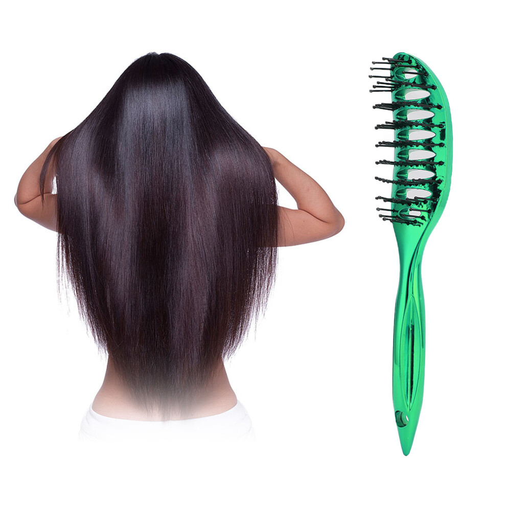 Small Green Curved Vent Hair Brush for Detangling & Massage