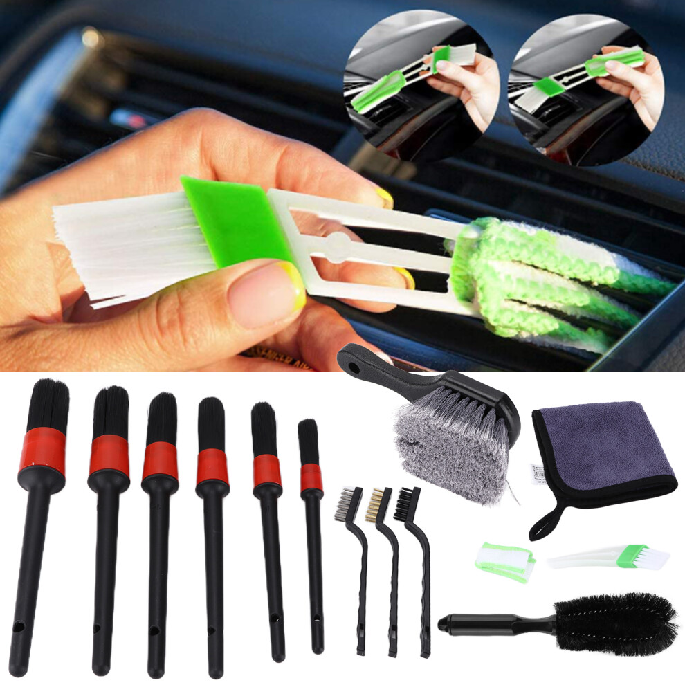 14Pcs Car Detailing Brush Kit Microfiber Cloth For Wheels, Dashboard & Engine 8701358249746