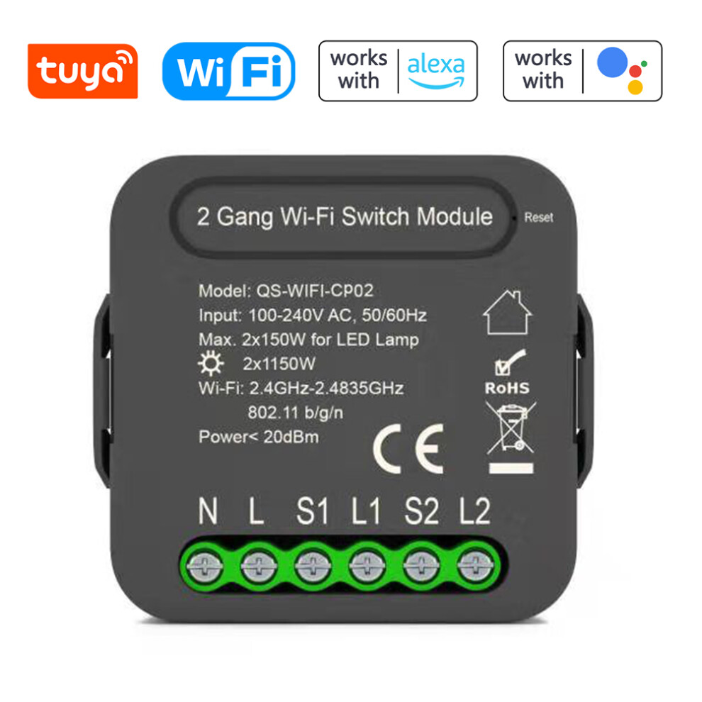 2 Gang Wifi Switch Module Qs-Wifi-Cp02 Tuya Smart Home Control With App & Alexa 7891358251175