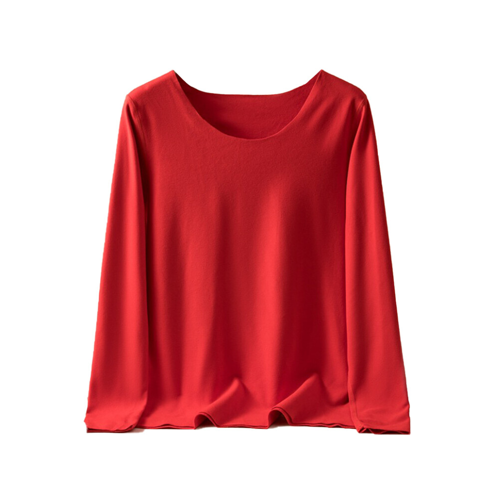 (Red, L) Women Underwear Warm Lingerie Solid Color Round Neck Base Layer Tops-image-OPC-PMRSDX6-NEW
