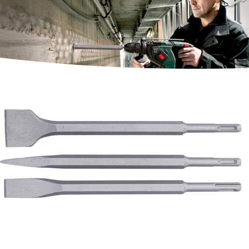 3Pcs Chisel Set for Electric Hammer Drill - Carbon Steel Round Handle