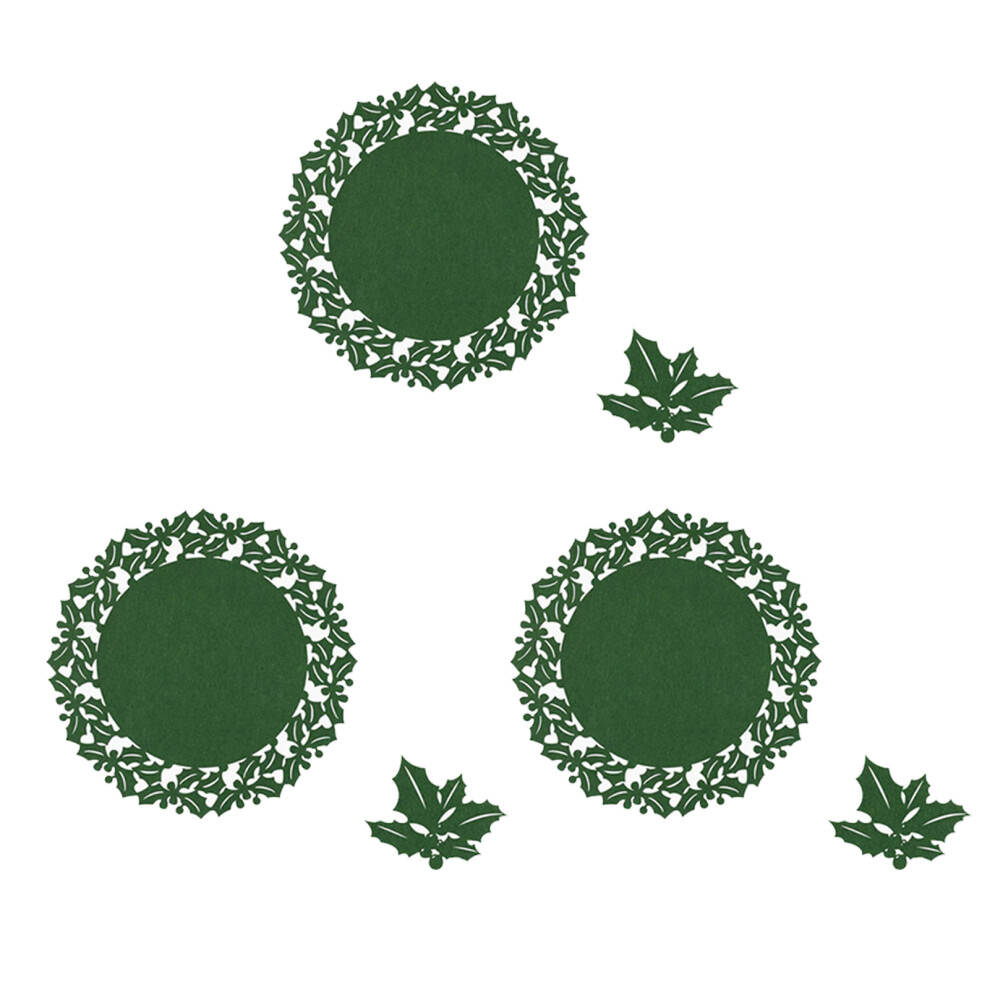 (Green Plant, 6pcs) Snowflake Green Plant Placemat And Coaster Set Of 4 Creative-image-OPC-PMRT9BN-NEW