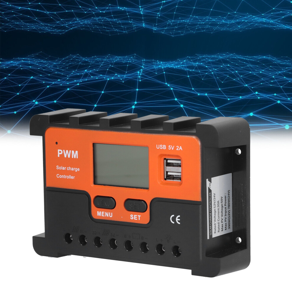 12V/24V 30A Solar Charge Controller With Dual Usb, Lcd, Adjustable Parameters 4981358268792