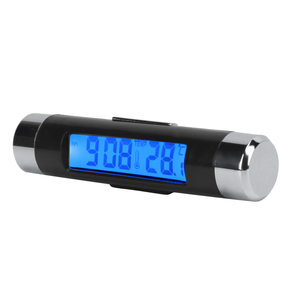 2-In-1 Car Digital Lcd Thermometer Clock Gauge Dashboard Backlight Black/Blue 4691358270588