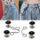 16 pièces d'épingles à bouton, ensemble de 4, petits strass noirs 14