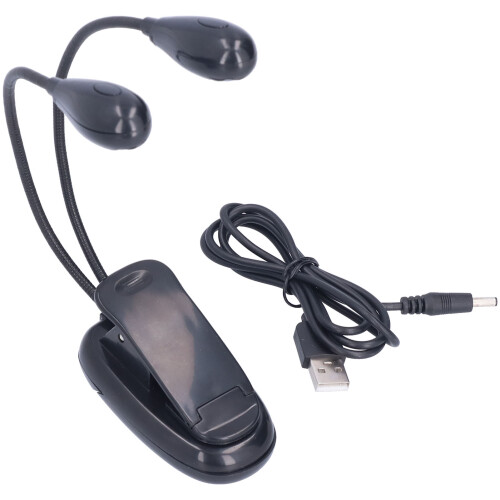 Luce da libro a LED, 4 LED, USB 5 V, nera, con clip 1