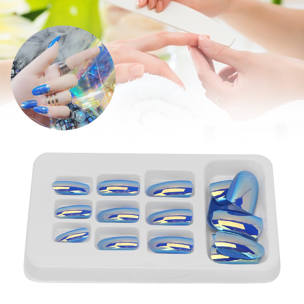 24Pcs Coffin Long Fake Nails Glitter French Ballerina Nail Tips, 12 Sizes