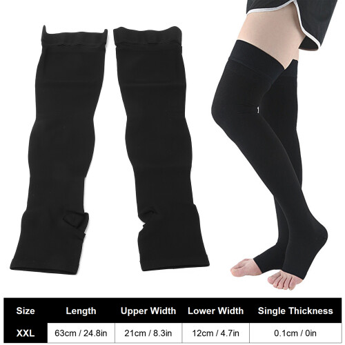 Open Toe Compression Stockings XXL Black, Breathable, Adjustable 2