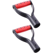 Set of 2 D-shaped plastic snow shovels, handles, spiked forks, replacement sleeves, raking and digging tool