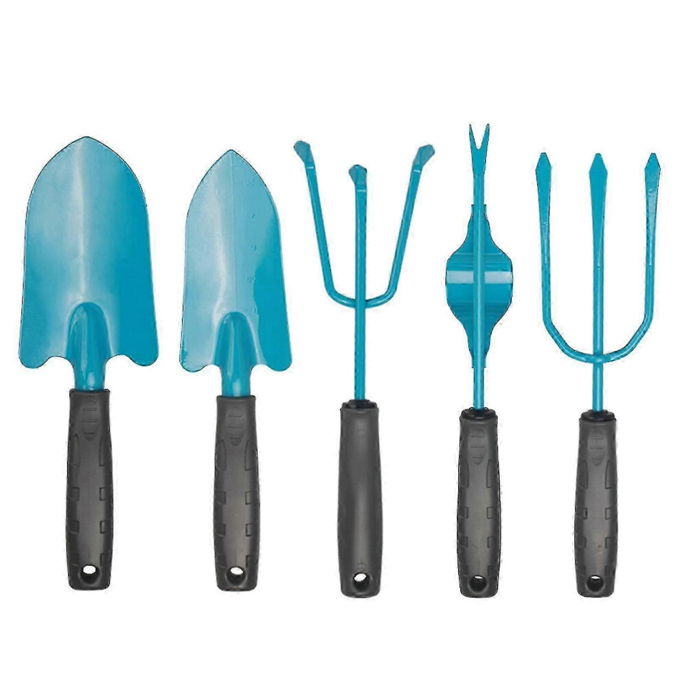 Gardening tool kit: Hand gardening tools with rake, pointed shovel, weeder, and flower shears.