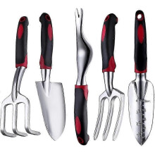 5-piece gardening tool set made of sturdy aluminum with non-slip rubber handles, for men and women (black/red)