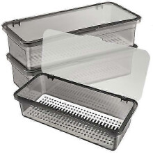 Set of 3 plastic cutlery trays with lids, cutlery organizer, countertop storage containers
