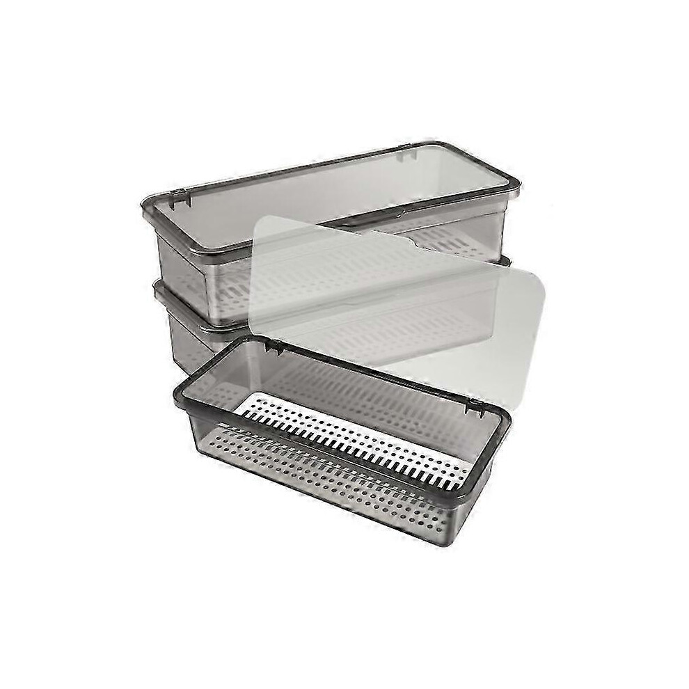 Set of 3 plastic cutlery trays with lids, cutlery organizer, countertop storage containers