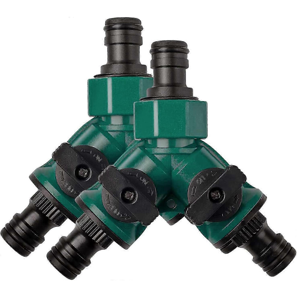 2-way garden hose connector with shut-off valve, quick-connect garden hose connector for 3/4" tap