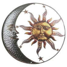 Outdoor metal wall decoration, moon and sun ornament, sun-shaped metal decoration for room