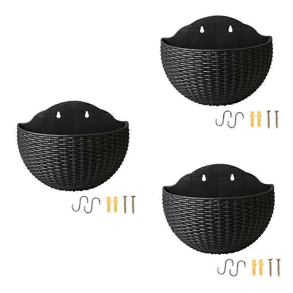 Black wall-mounted flower pots, wall-mounted flower pots, semi-circular flower pots for fences with drainage hooks