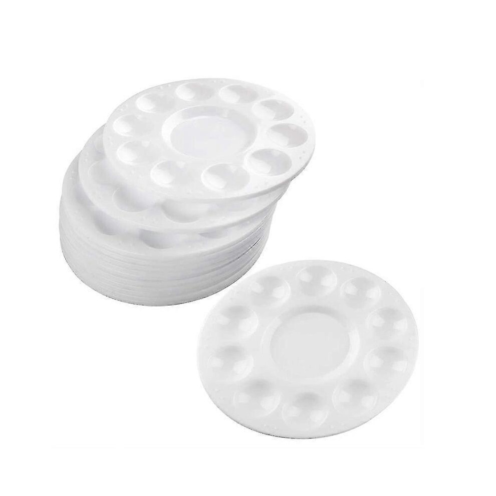 Round white plastic paint palette, 15 pieces