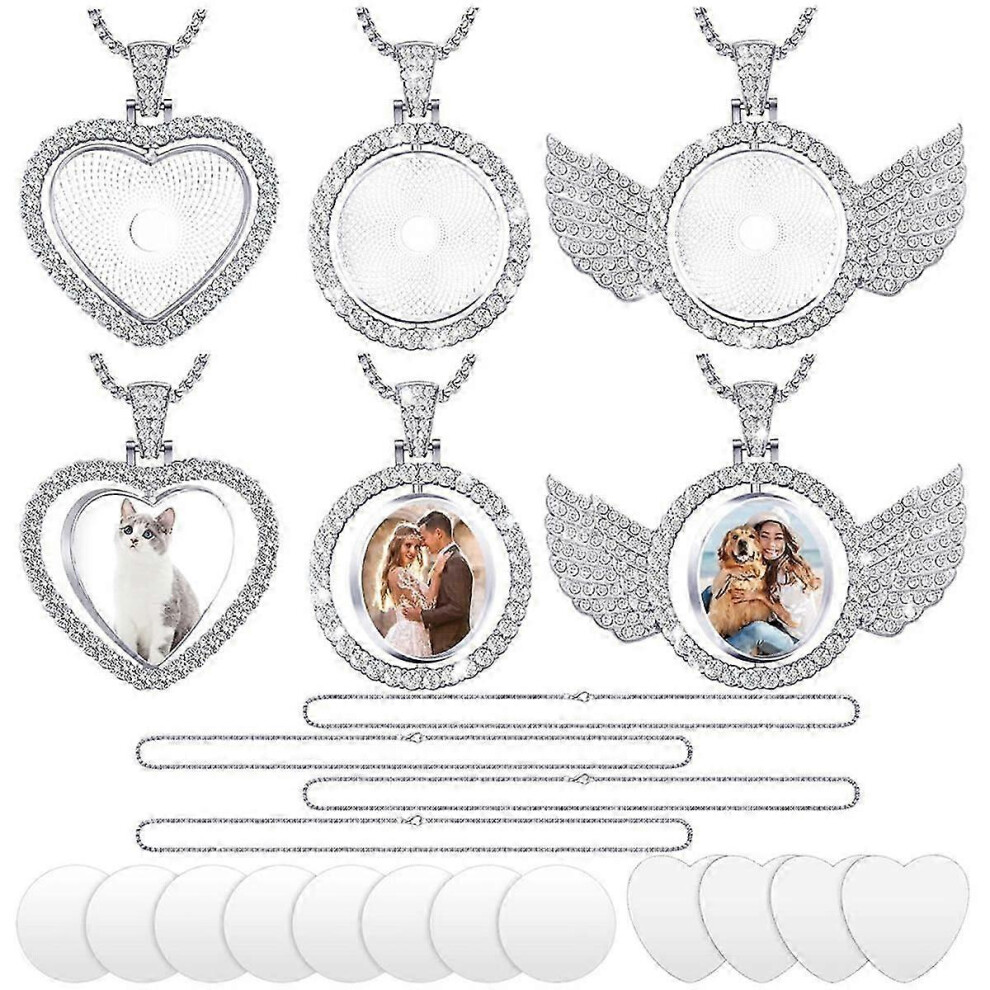 Set of 24 rhinestone sublimation trays, 6 blank bezel trays, 6 chains with 12 discs, mixed style