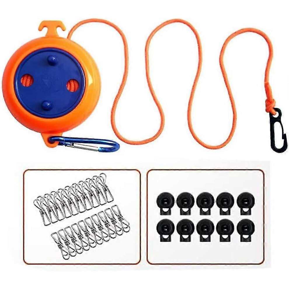 Portable camping clothesline, hanging, windproof, with stable fastening loop and clip