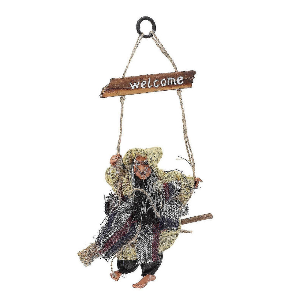 (27 x 8 cm - Yellow) Halloween hanging welcome sign, fun wall decoration, witch design
