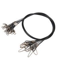 Black Steel Fishing Leader Line Leash with Swivel Anti Bite 2.0m