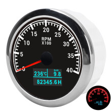 Pointer Tachometer 3-in-1 RPM Water Temp Oil Pressure Gauge IP67 Black