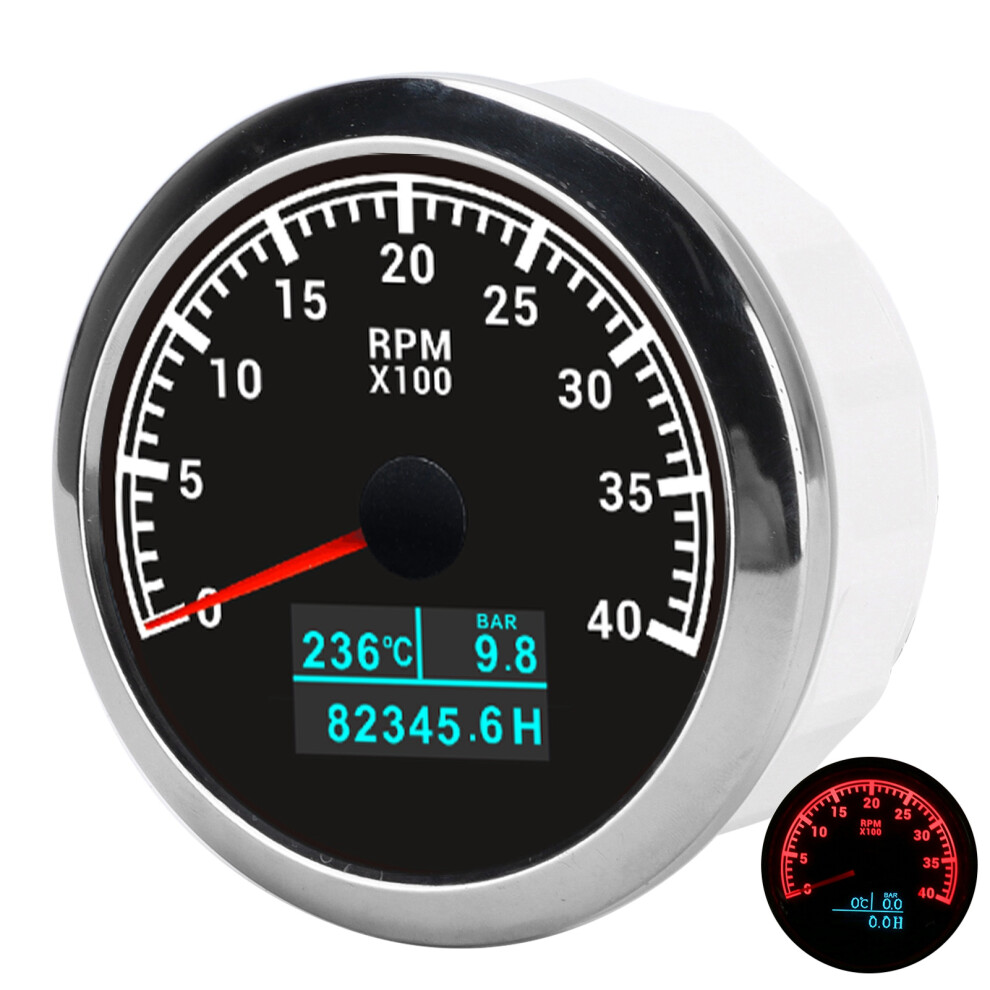 Pointer Tachometer 3-In-1 Rpm Water Temp Oil Pressure Gauge Ip67 Black 7631358324598