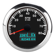 3-in-1 Tachometer Wasser-Temperaturöldruck Stundenzähler IP67 Schwarzes Zifferblatt
