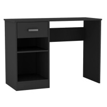 (Black) MADERA 1-drawer Wooden Desk with Built-in Shelves for Storage, Quick Assembly