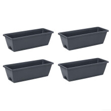 Plastic Flower Boxes with Trays 4-Pack For Indoor Gardens Window Sill Planters Outdoor Use Dark Gray