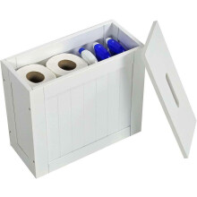 (Default) Unibos White Slimline Wooden Bathroom Storage Unit, Toilet Roll Paper Cabinet, Compact Shaker, Multi-Purpose Cleaning Tidy Box