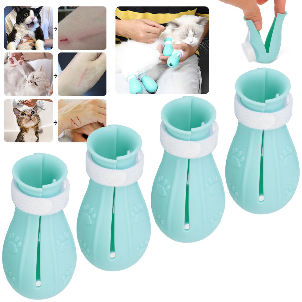 Cat Booties Silicone Foot Covers 4 Pcs Light Green Anti-Scratch for Pet Care-image-OPC-PMRWGT9-NEW