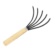 Garten-Handrechen, 5 Stahlzinken, Holzgriff,