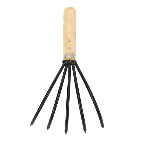 Garten-Handrechen, 5 Stahlzinken, Holzgriff, 2