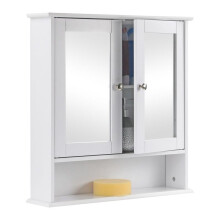 (White) Taylor & Brown Double Door Mirrored Bathroom Cabinet Storage Cupboard Organiser Wall Mounted Mirror Cabinet with Adjustable Shelves, 56cm x