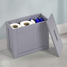 (Default) Unibos Gray Slimline Wooden Bathroom Storage Unit, Toilet Roll Paper Cabinet, Compact Shaker, Multi-Purpose Cleaning Tidy Box