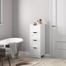 (White) mcc direct Bathroom Floor Storage Cabinet, Bathroom Storage Unit with 4 Drawers, Bathroom Cabinet Freestanding for Living Room, Dining Room