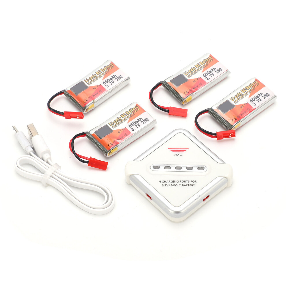 4Pcs 3.7V 650Mah Lipo Battery Pack With Jst & 4-In-1 Charger For Rc Cars 7691358339565