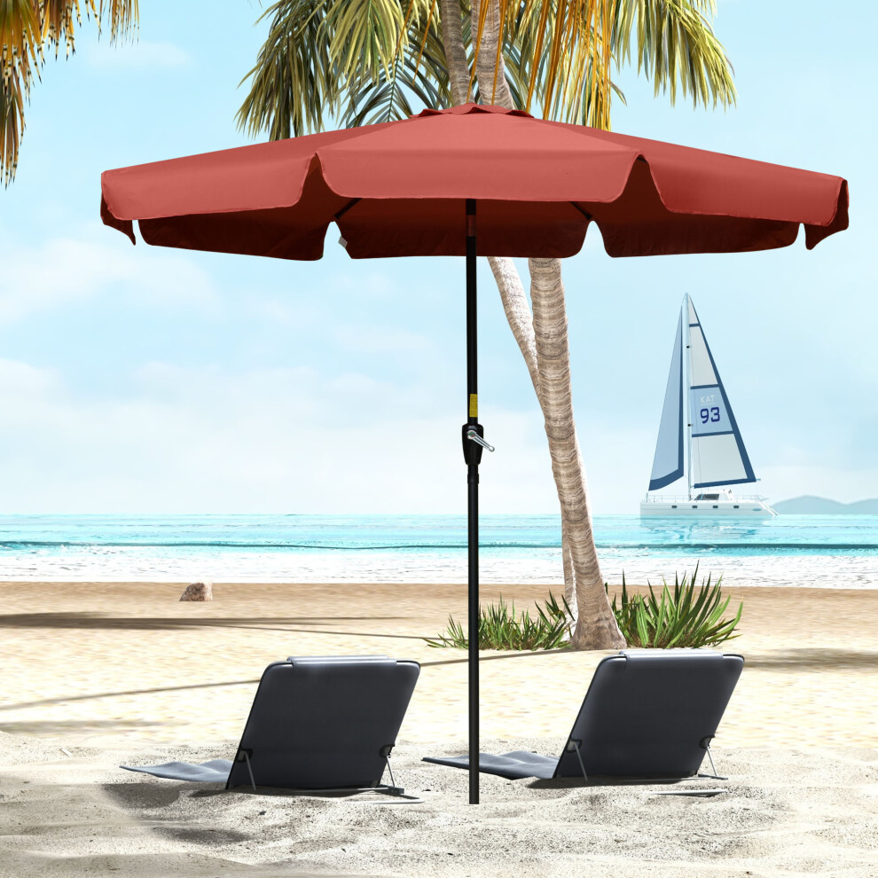 Outsunny 2.7M Patio Umbrella Garden Parasol With Crank, Ruffles 8 Ribs Wine Red