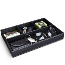 (Black, one-size) Multi-compartment PU Leather Desktop Organizer, 1 Piece Solid Color Stationery Storage Box For Home Office School