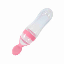 Baby-Futter-Squeeze- und Fütterungsflasche 90ml Silikon mit Löffel Pink