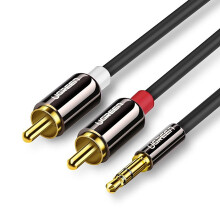 Ugreen Audio 3,5-mm-AUX-Stecker auf 2 Cinch-Stecker Kabel, 1 m - Schwarz